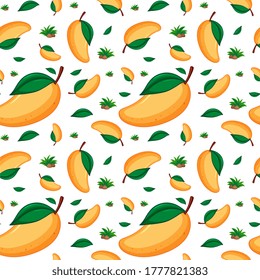 Seamless background design with fresh mango illustration