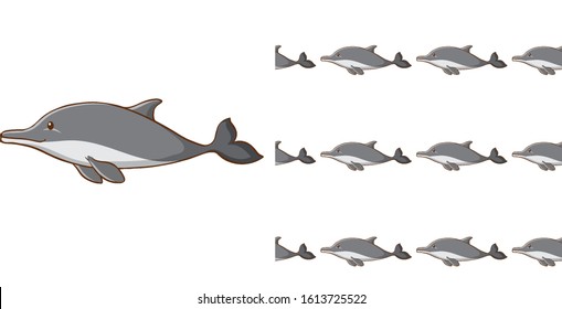 Seamless background design with gray dolphin illustration