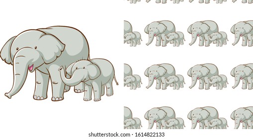 Seamless background design with gray elephant illustration