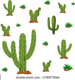 Seamless background design with green cactus plants illustration
