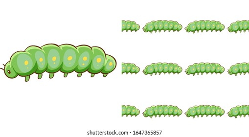 Seamless background design with green caterpillar illustration