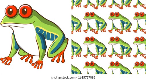 Seamless background design with green frog illustration