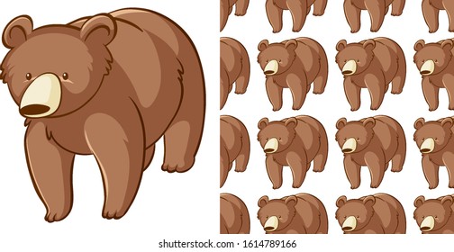 Seamless background design with grizzly bear illustration