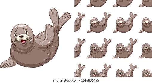 Seamless background design with happy seal illustration