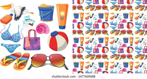 Seamless background design with isolated objects theme summer illustration