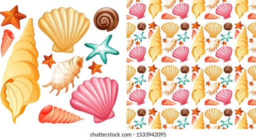 Seamless background design with isolated objects theme summer illustration