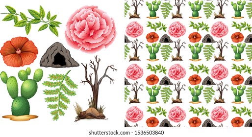 Seamless background design with isolated objects theme gardening illustration