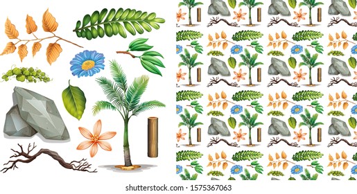 Diseño de fondo sin inconvenientes con un conjunto aislado de ilustraciones de jardinería