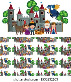 Seamless background design with king and queen at castle illustration