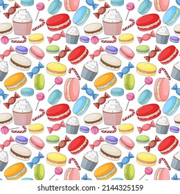 Seamless background design with many dessert illustration