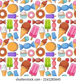 Diseño de fondo sin inconvenientes con muchas ilustraciones de postre