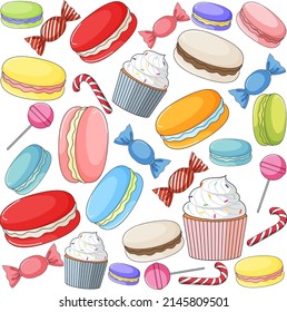 Seamless background design with many desserts illustration