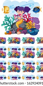 Seamless background design with mermaid underwater illustration