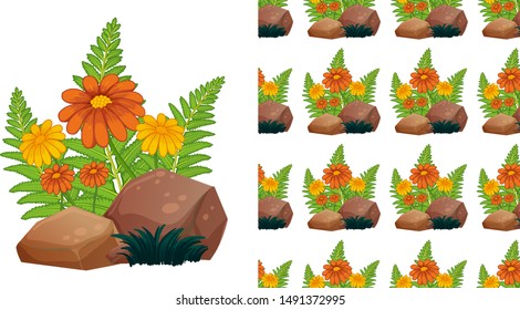 Diseño de fondo incomparable con flores de gerbera naranja en la ilustración de piedra