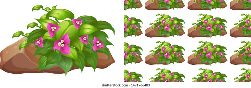 Diseño de fondo sin inconvenientes con flores rosas en la ilustración de piedra