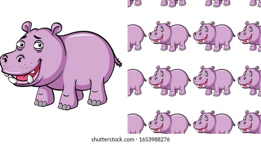 Seamless background design with pink hippo illustration