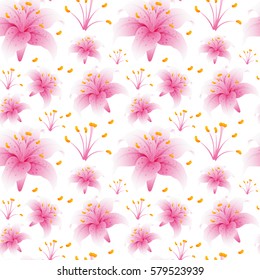 Seamless background design with pink lily flowers illustration