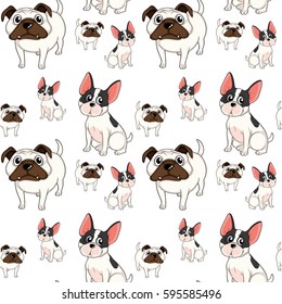 Seamless background design with pug dogs illustration