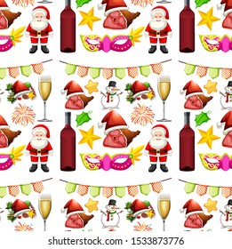 Seamless background design with Santa and decorations illustration