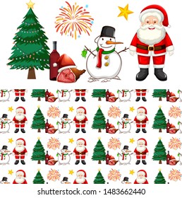 Seamless background design with Santa and snowman illustration