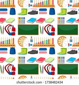 Seamless background design with school items illustration