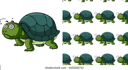 Seamless background design with sick turtle illustration