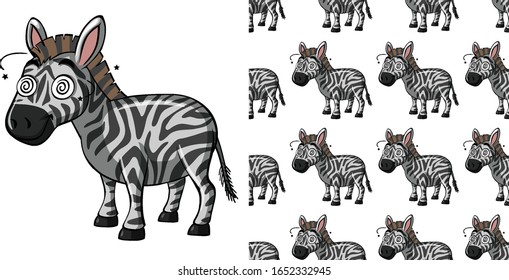 Seamless background design with sick zebra illustration