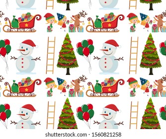 Seamless background design with snowman and tree illustration