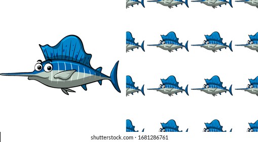 Seamless background design with swordfish illustration
