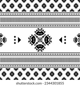 Seamless background design for textile and decoration. Ethnic geometric pattern. Border ornament. Native american, Navajo, Aztec and Mexican. Black and white colors.