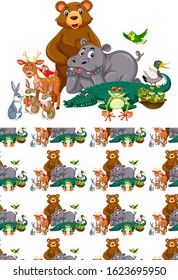 Seamless background design with wild animals illustration