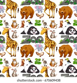 Seamless background design with wild animals illustration