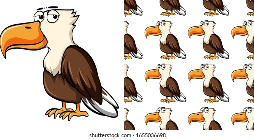 Seamless background design with wild eagle illustration