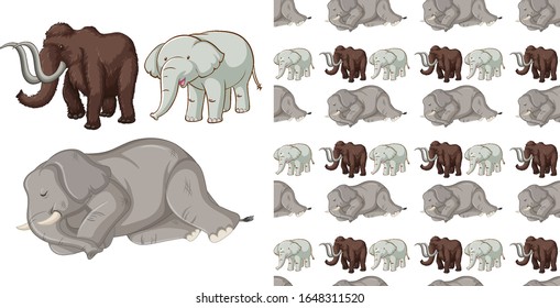 Seamless background design with wild elephants illustration