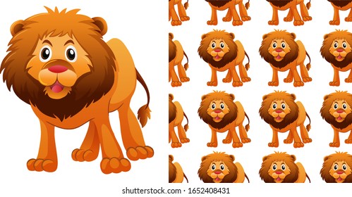 Seamless background design with wild lion illustration