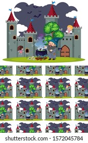 Seamless background design with wizard at castle illustration