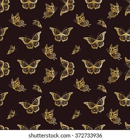 Seamless background with detailed butterflyes