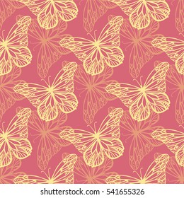 Seamless background with detailed butterflyes