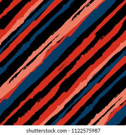 Seamless Background with Diagonal Stripes. Abstract Texture with Dry Brush Strokes. Scribbled Grunge Pattern for Wallpaper, Print, Textile Retro Vector Background with Stripes.
