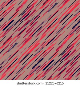 Seamless Background with Diagonal Stripes. Abstract Texture with Dry Brush Strokes. Scribbled Grunge Pattern for Fabric, Cloth, Paper Trendy Vector Background.