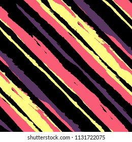 Seamless Background with Diagonal Stripes. Abstract Texture with Dry Brush Strokes. Scribbled Grunge Motif for Fabric, Cloth, Textile Trendy Vector Background with Stripes.