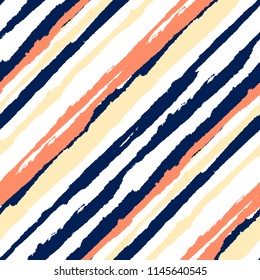 Seamless Background with Diagonal Stripes. Abstract Texture with Brush Strokes. Scribbled Grunge Motif for Fabric, Cloth, Textile Rustic Vector Background.