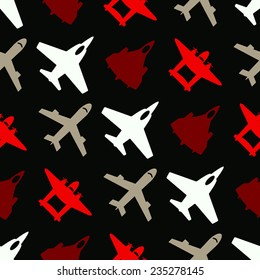 Seamless background with different airplanes