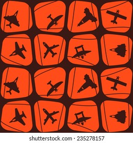 Seamless background with different airplanes