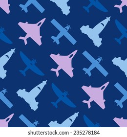 Seamless background with different airplanes