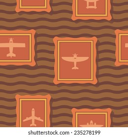Seamless background with different airplanes