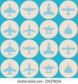 Seamless background with different airplanes