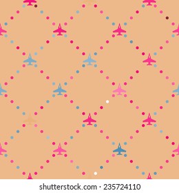 Seamless background with different airplanes