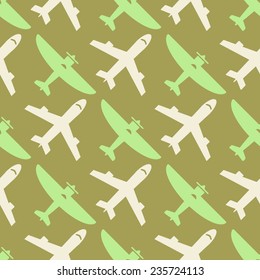 Seamless background with different airplanes