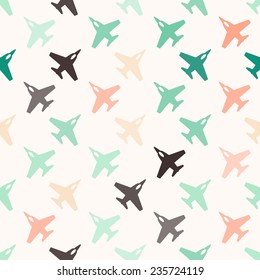 Seamless background with different airplanes